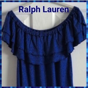 Ralph Lauren Off Shoulder Sleeveless Royal Blue Summer Top, Ruffle Top, Medium